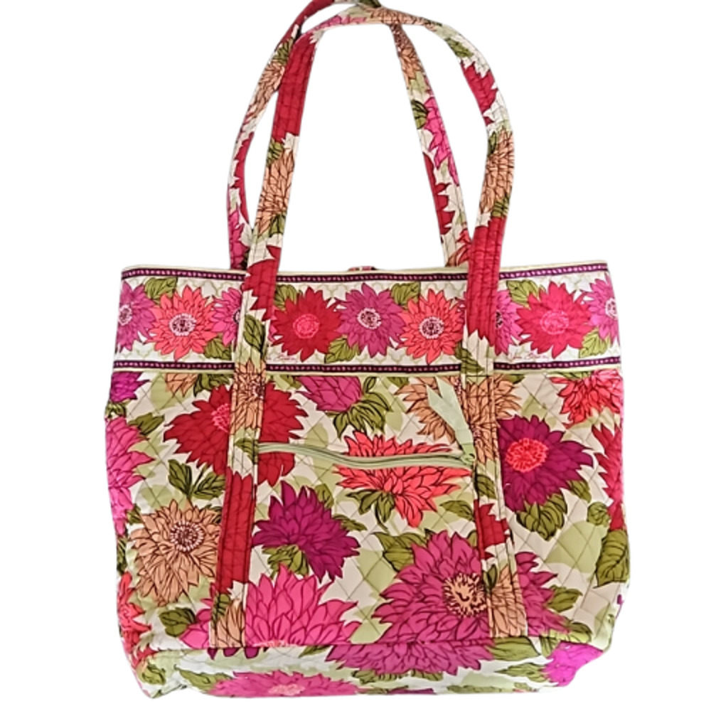 Vera Bradley Hello Dahlia Handbag Pink Flowers Quilted Shoulder Bag Tote Purse - Picture 2 of 7